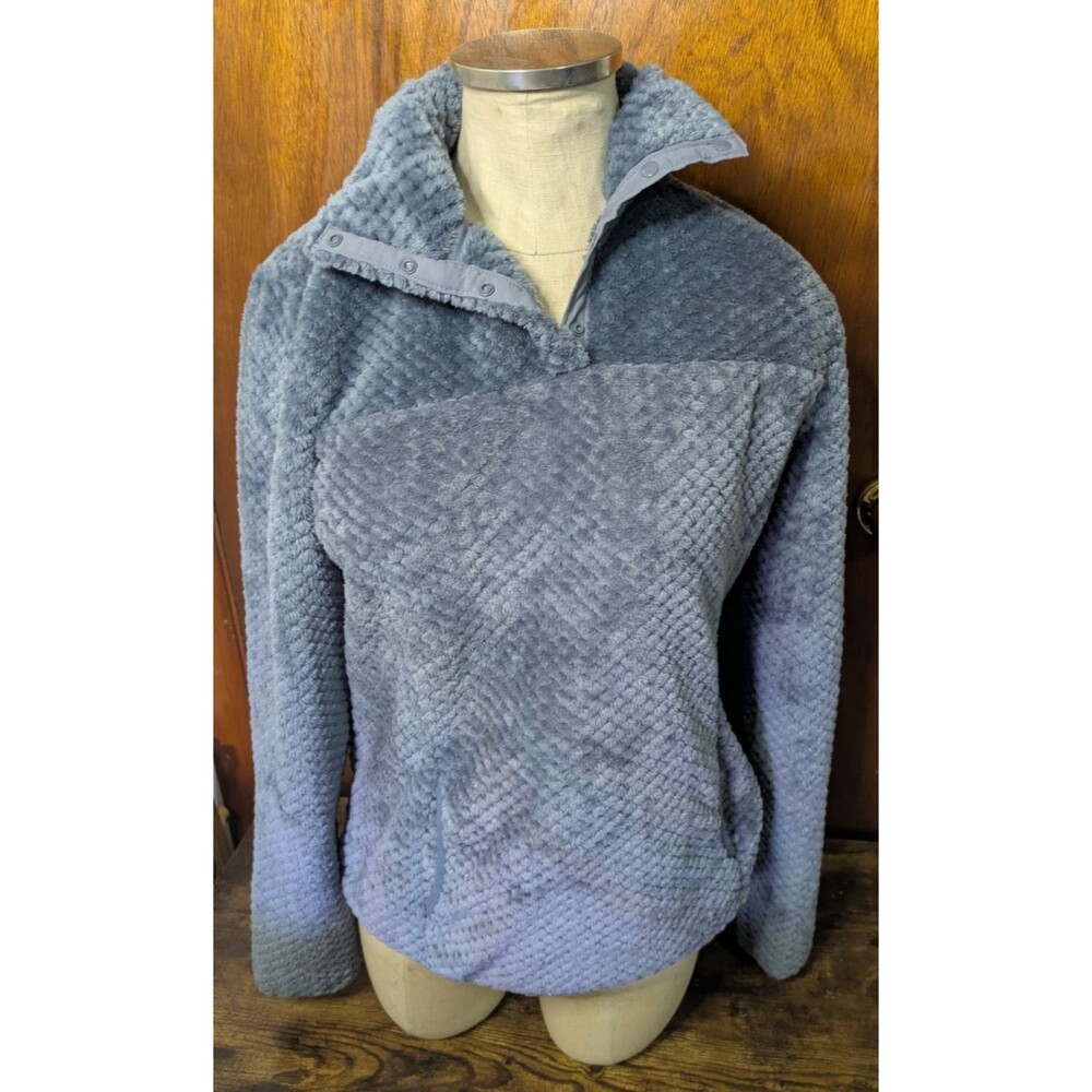 Eddie Bauer Womens Small Gray Sherpa Fleece Pullover Snap Neck Kangaroo Pocket